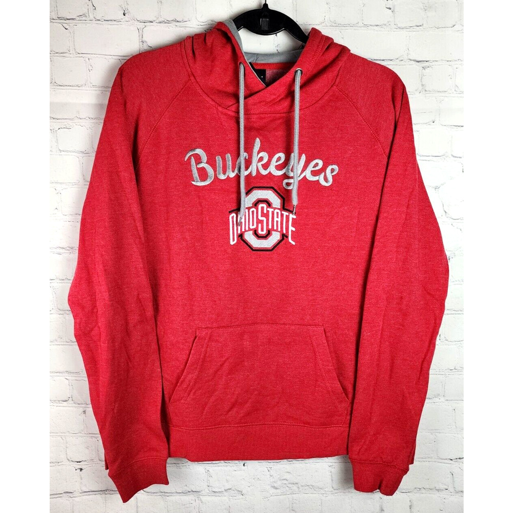 Women's Colosseum Red Gray OHIO STATE BUCKEYES Pullover Hoodie Sz M Stitched